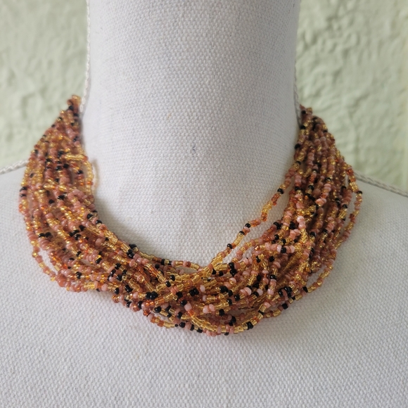 Statement Necklace multistrand bead multicolor Chunky gold tone Jewelry. 17-21" - Picture 1 of 6